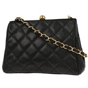 Chanel Quilted Caviar Vintage Chain Frame Bag Black